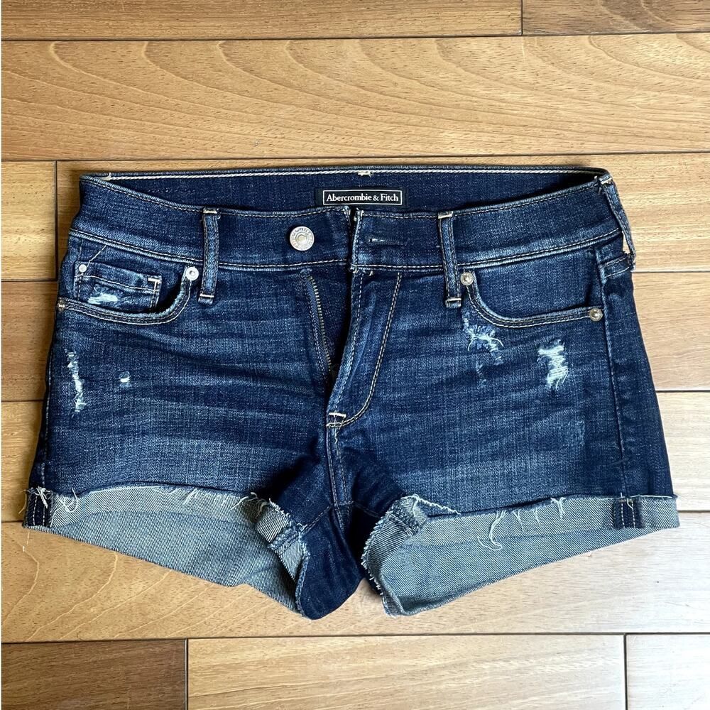 Abercrombie and Fitch Dark Blue Distressed Denim Shorts 26